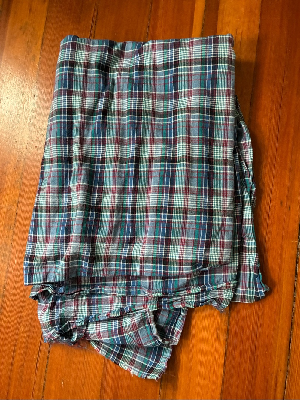 NWOT 3 yards cotton shirting fabric blue teal red plaid
